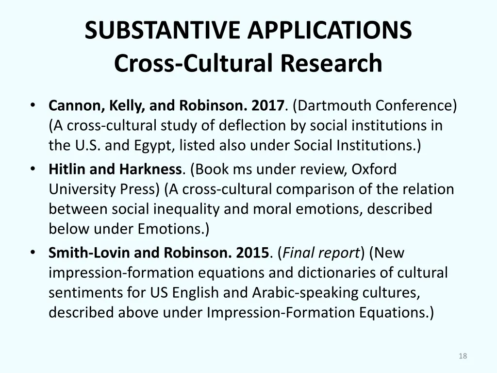 substantive applications cross cultural research