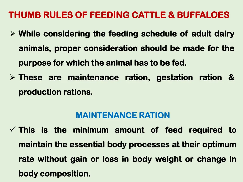 thumb rules of feeding cattle buffaloes thumb