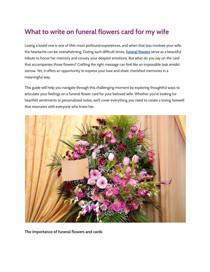 what to write on funeral flowers card for my wife