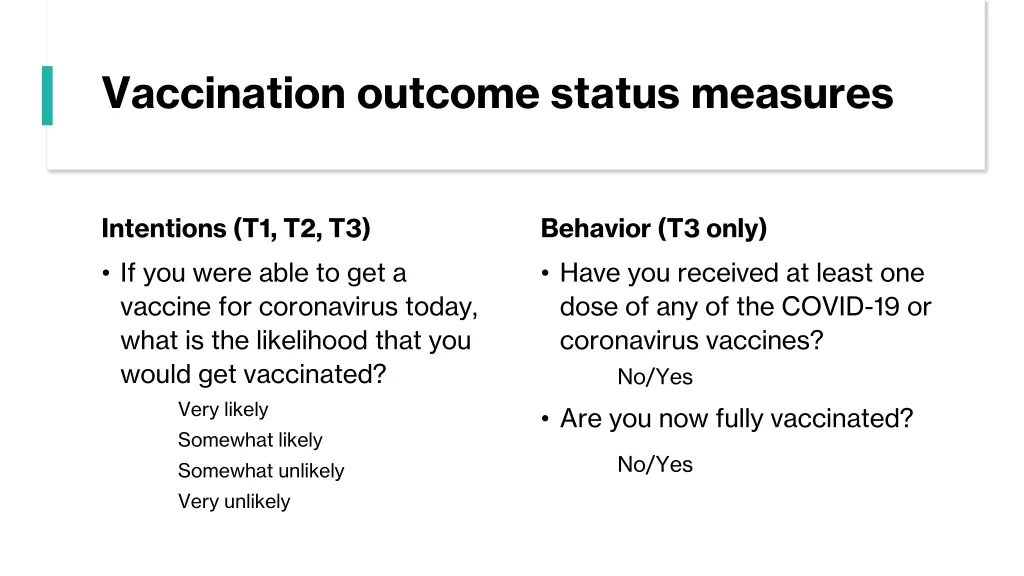 vaccination outcome status measures