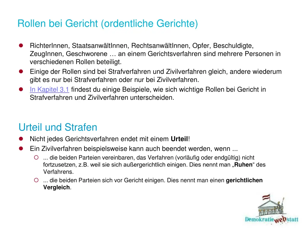 rollen bei gericht ordentliche gerichte