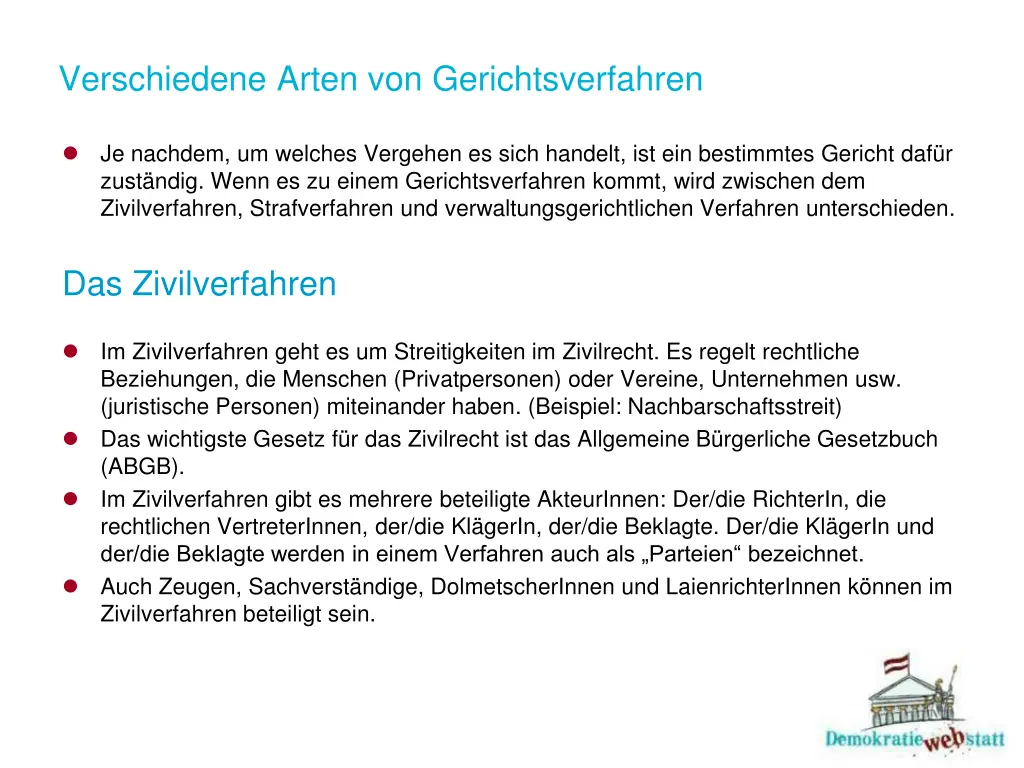 verschiedene arten von gerichtsverfahren