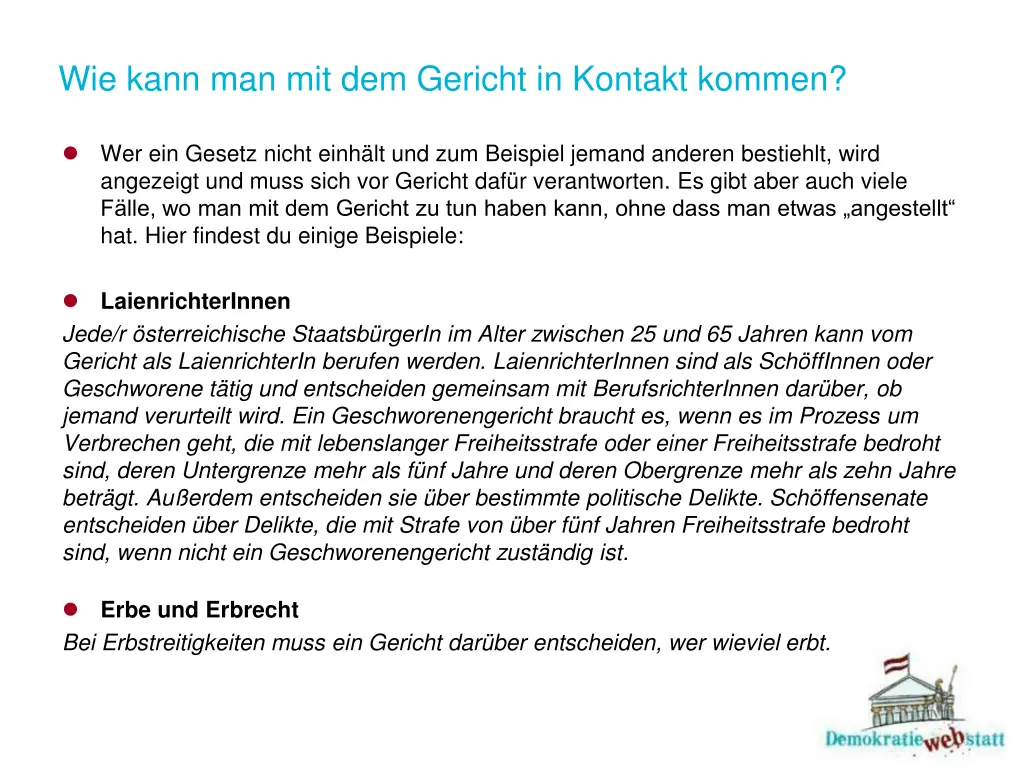 wie kann man mit dem gericht in kontakt kommen