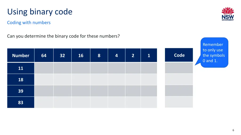 using binary code
