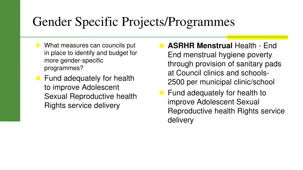 gender specific projects programmes 2