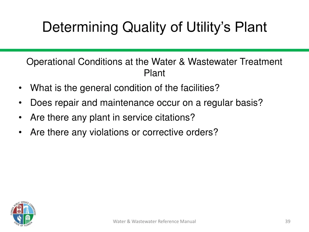 determining quality of utility s plant