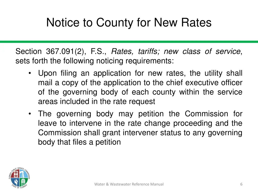 notice to county for new rates