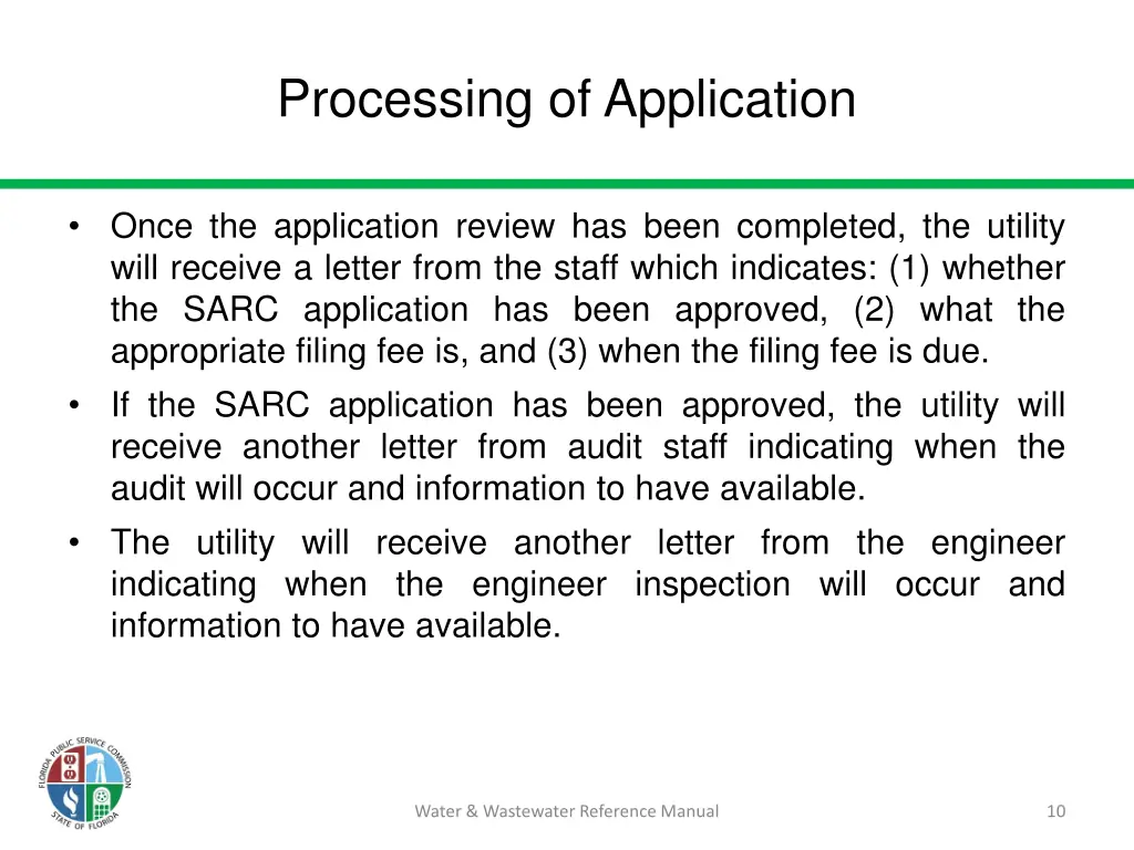 processing of application
