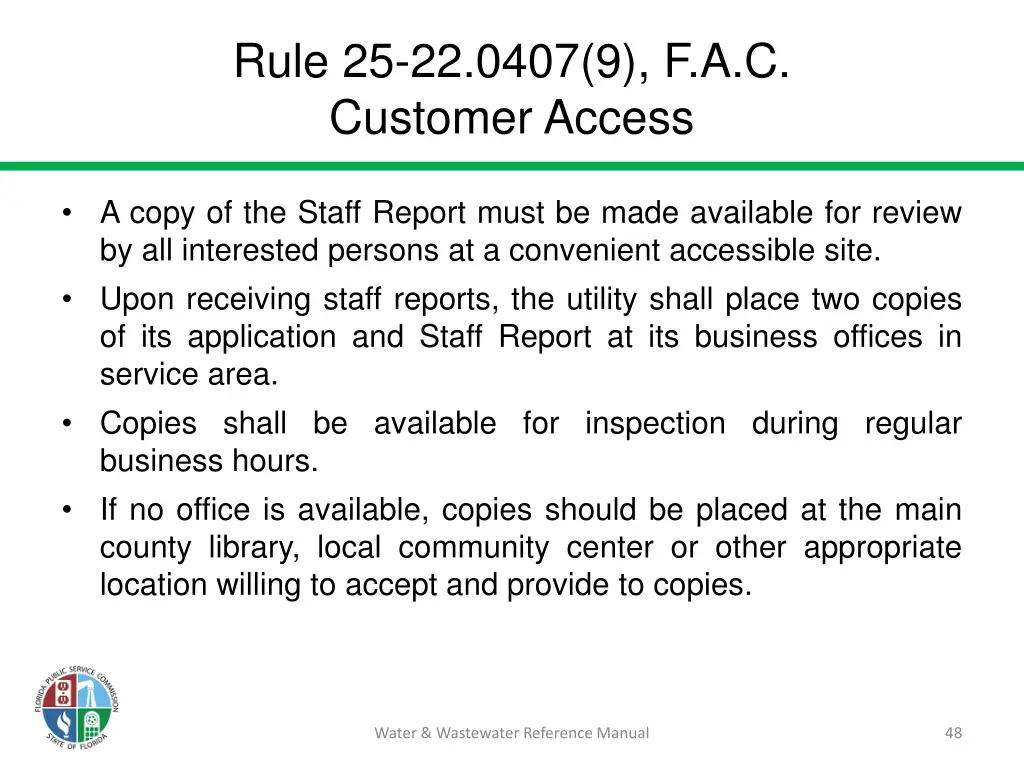 rule 25 22 0407 9 f a c customer access