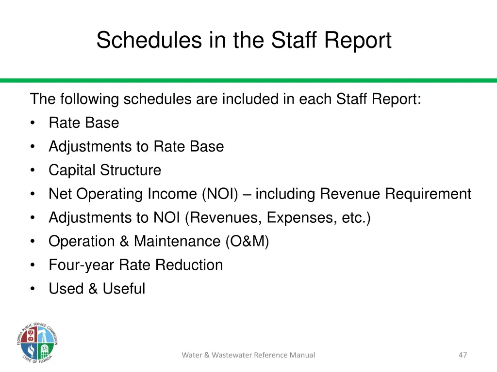 schedules in the staff report