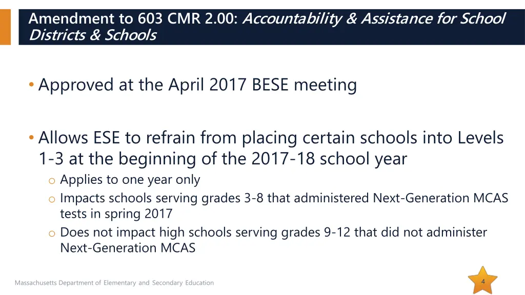 amendment to 603 cmr 2 00 accountability