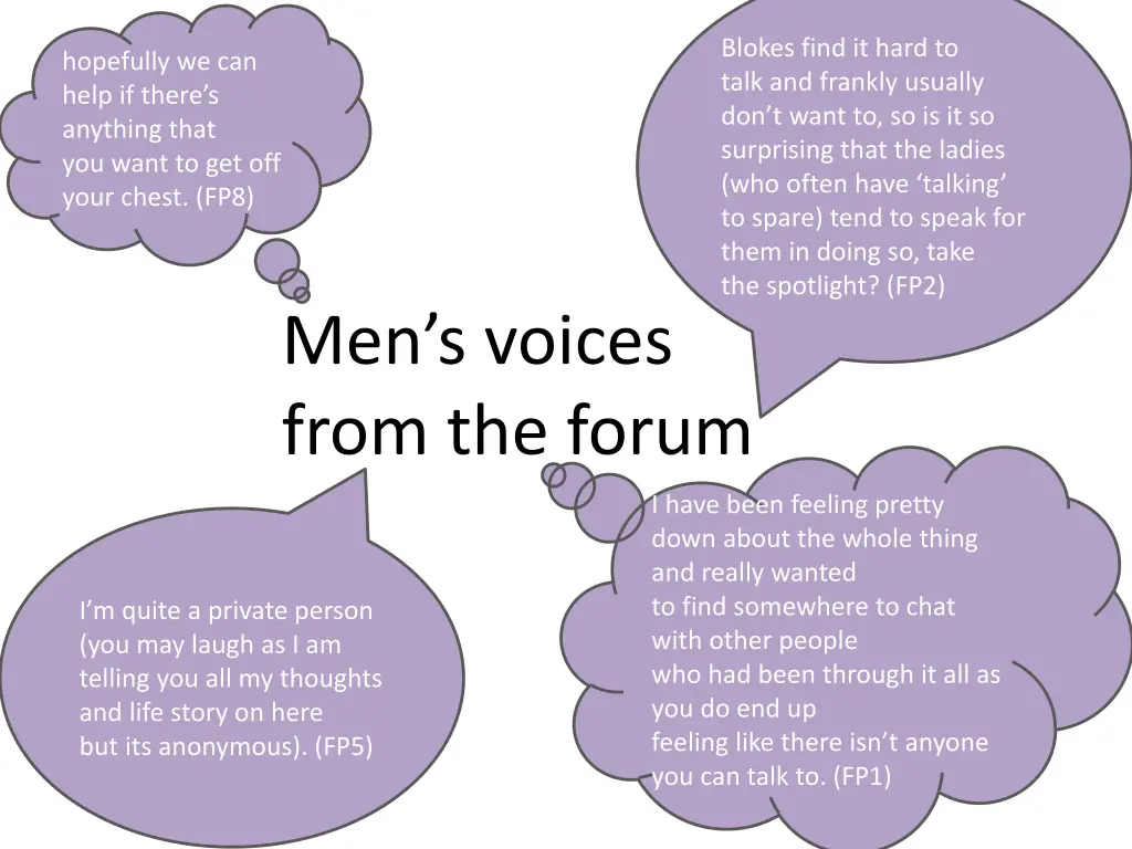 blokes find it hard to talk and frankly usually
