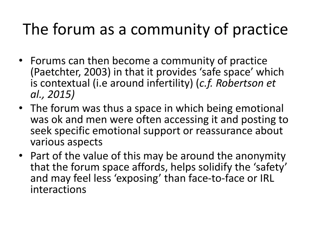 the forum as a community of practice