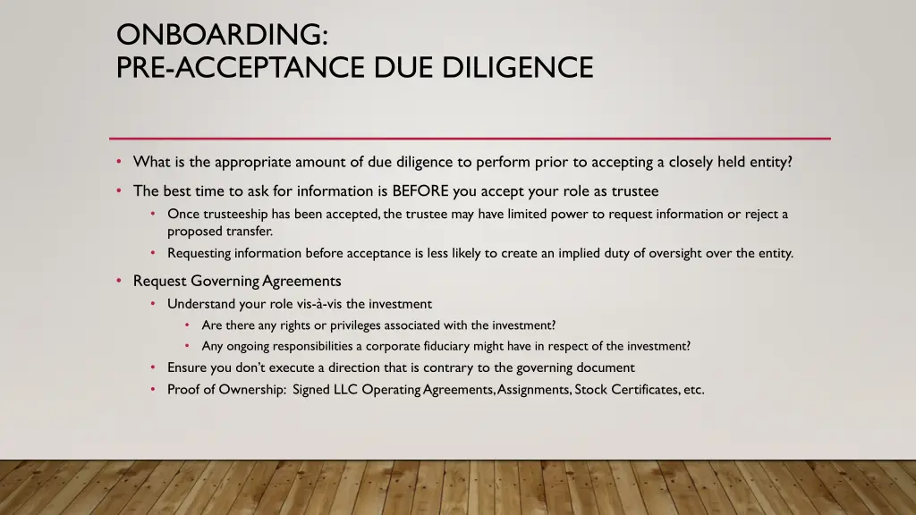 onboarding pre acceptance due diligence