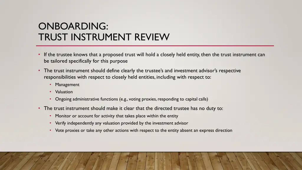 onboarding trust instrument review