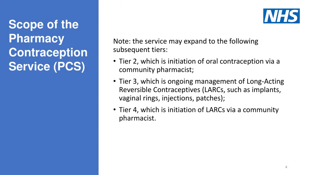 scope of the pharmacy contraception service pcs 1