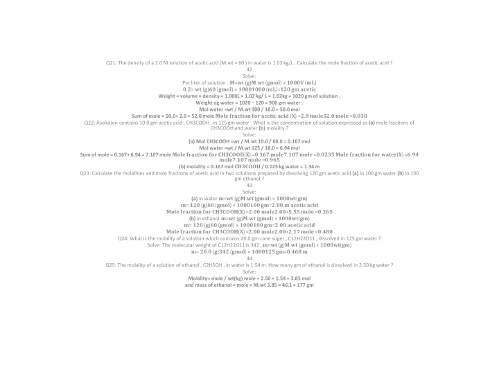 q21 the density of a 2 0 m solution of acetic