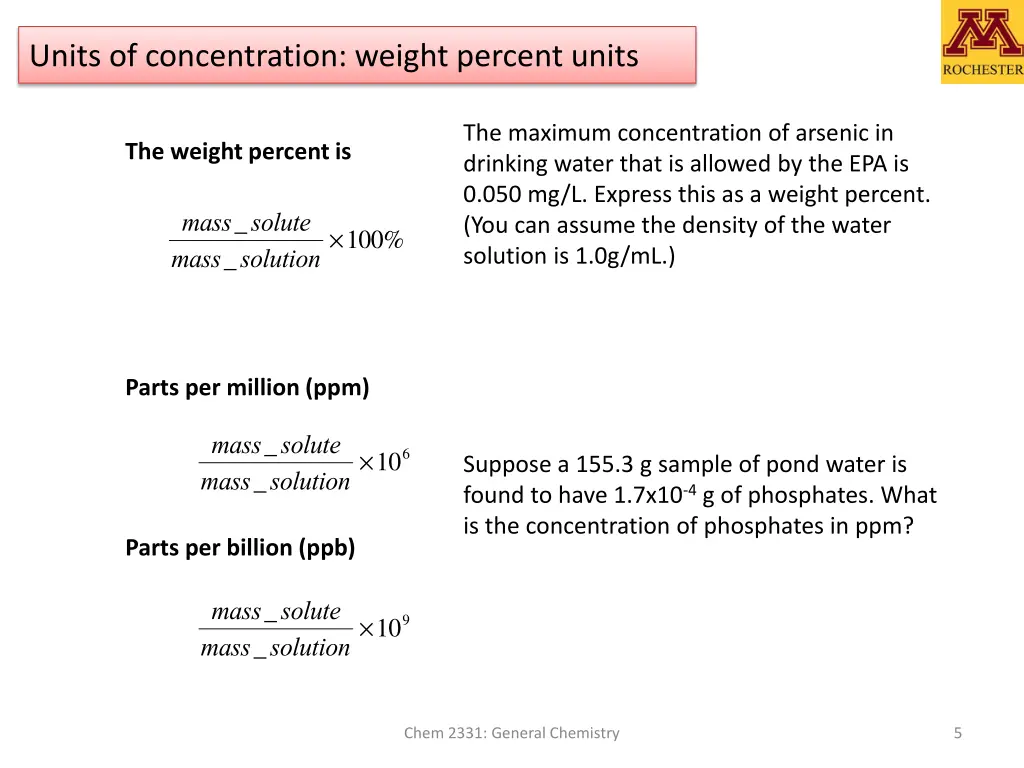 units of concentration weight percent units