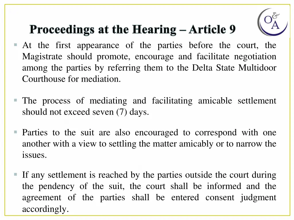 proceedings at the hearing article 9 at the first