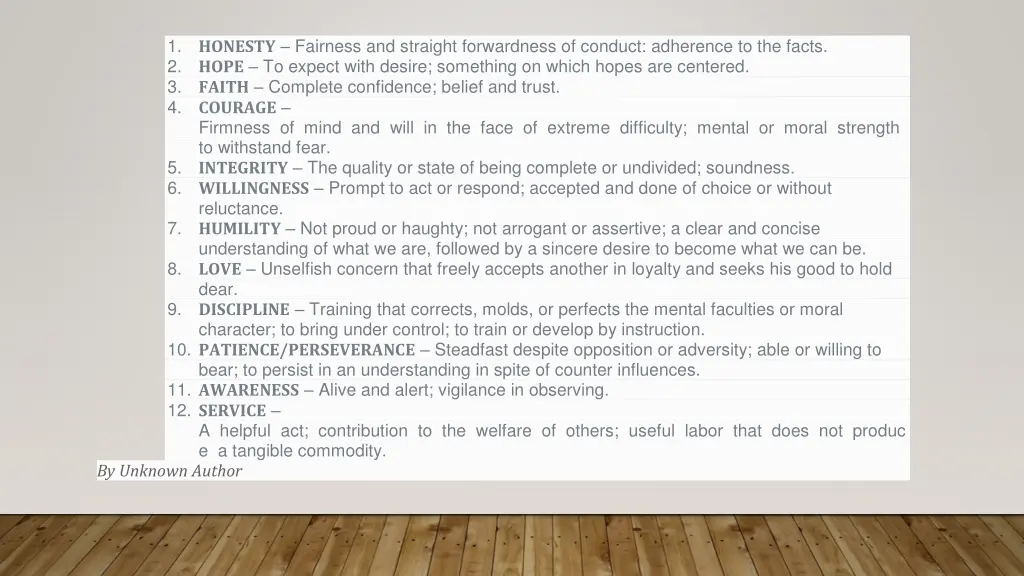 1 honesty fairness and straight forwardness