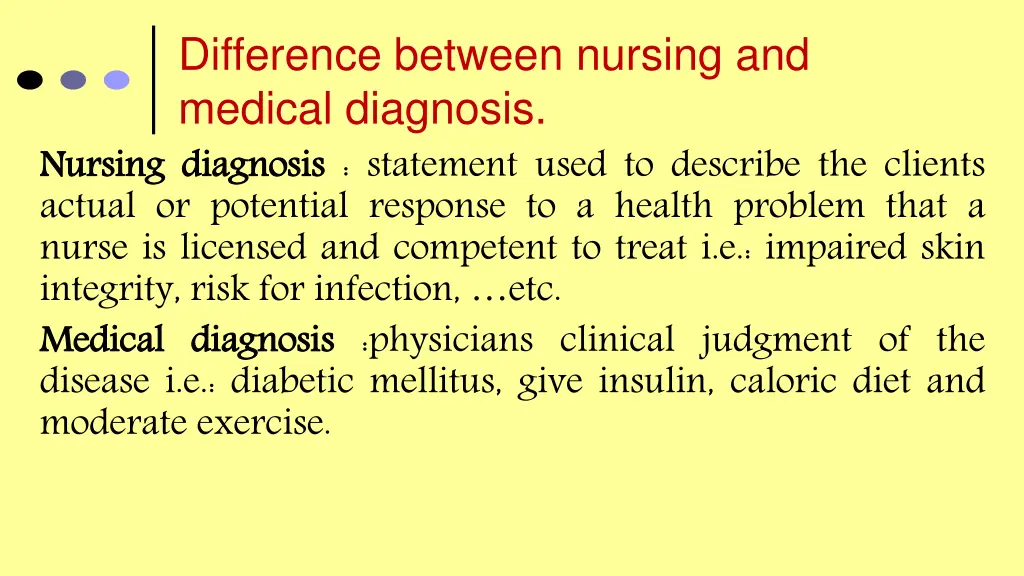 difference between nursing and medical diagnosis
