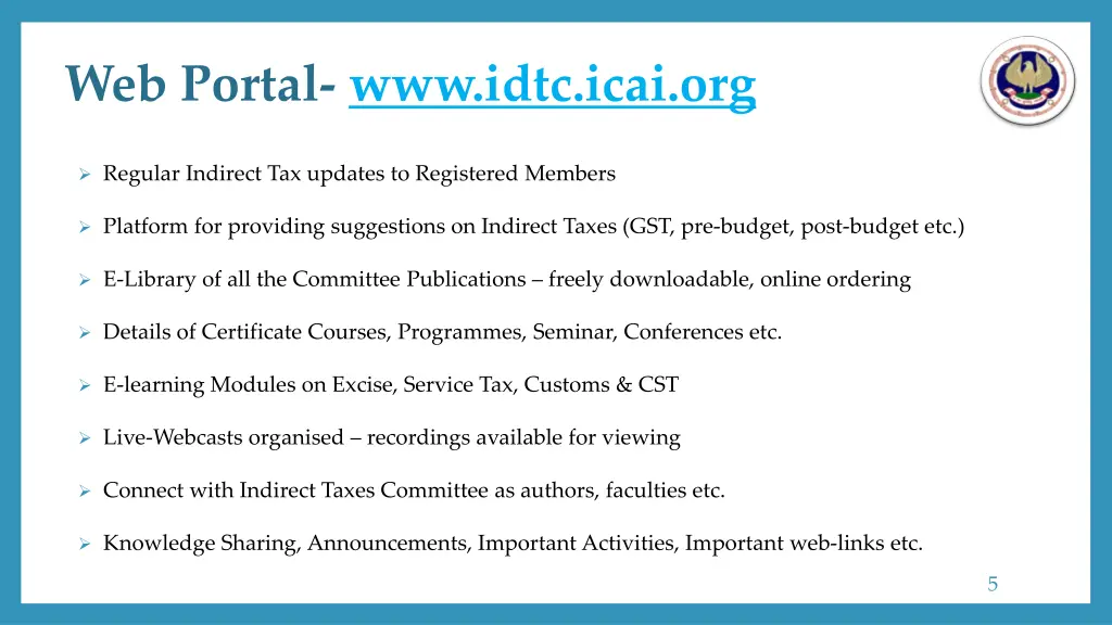 web portal www idtc icai org