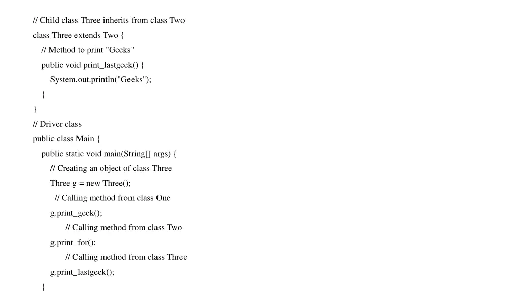 child class three inherits from class two