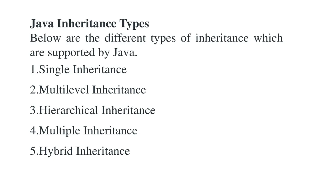 java inheritance types below are the different