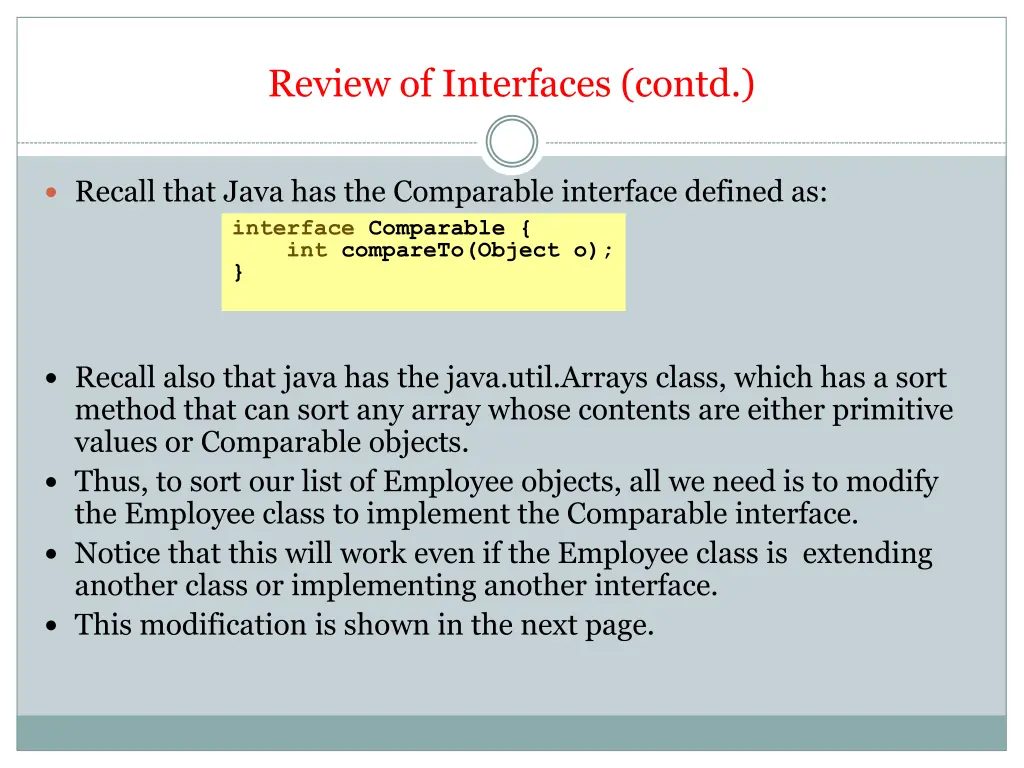 review of interfaces contd
