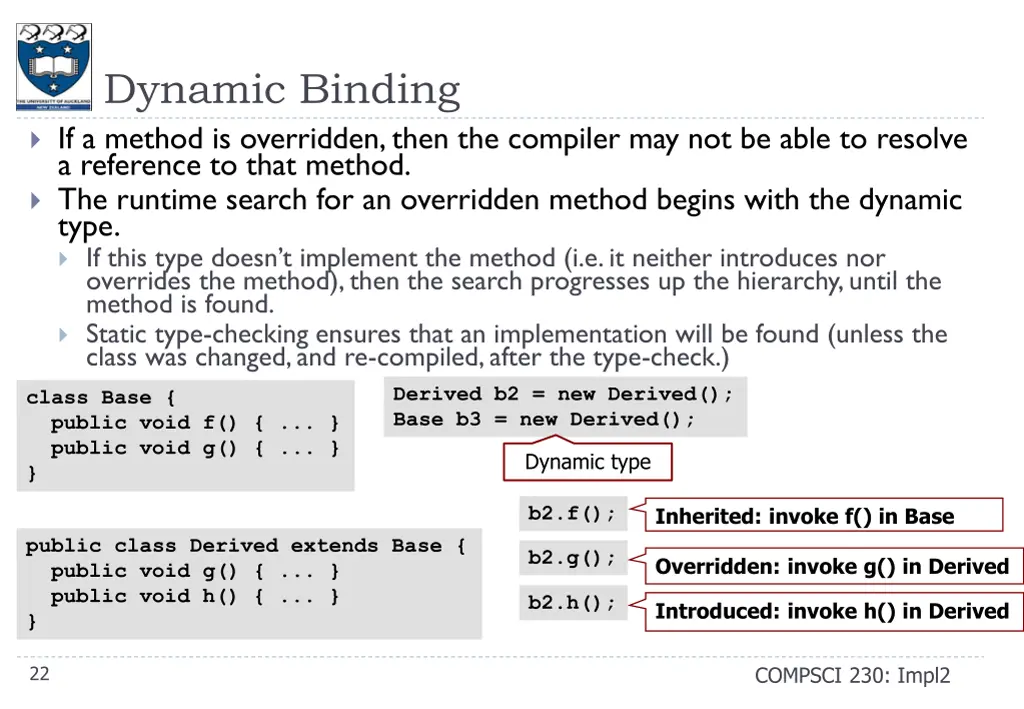 dynamic binding if a method is overridden then