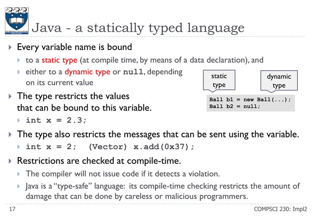 java a statically typed language