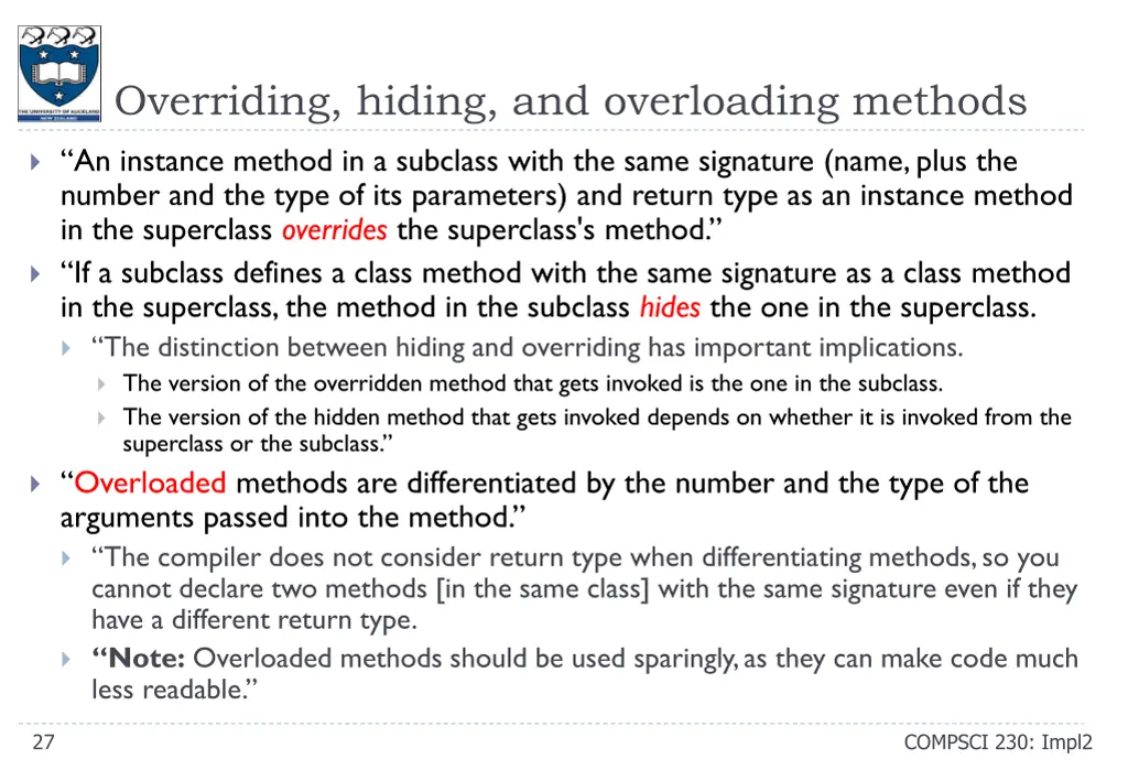 overriding hiding and overloading methods