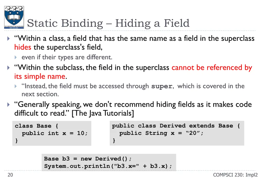 static binding hiding a field
