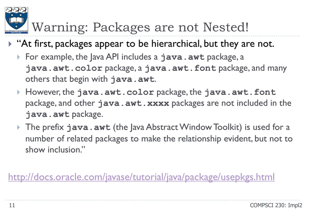 warning packages are not nested at first packages