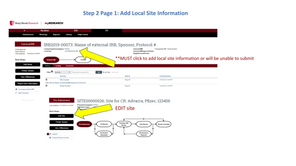 step 2 page 1 add local site information