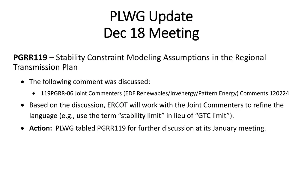 plwg update plwg update dec 18 meeting 2