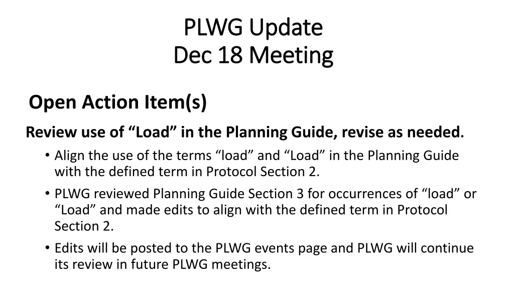 plwg update plwg update dec 18 meeting 6