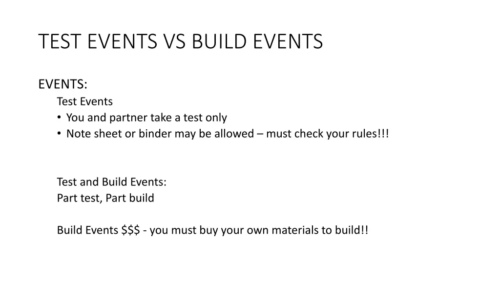 test events vs build events