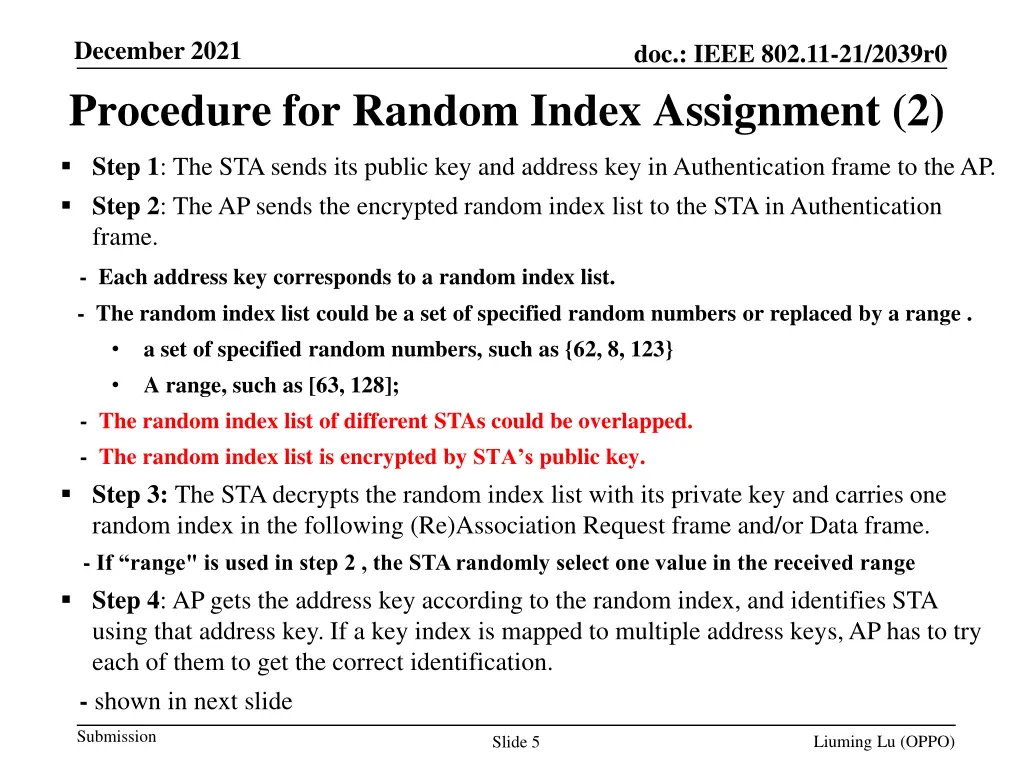 december 2021 procedure for random index