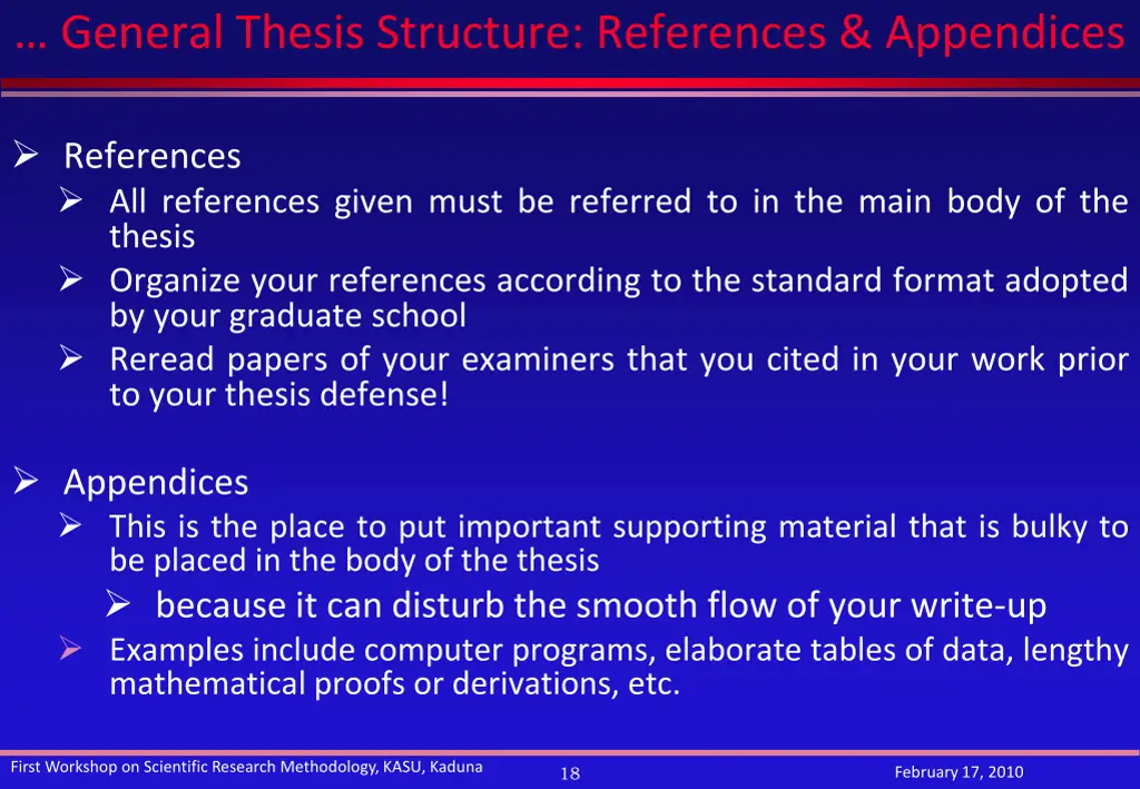 general thesis structure references appendices