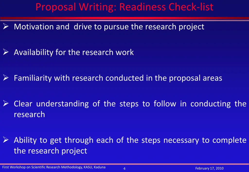 proposal writing readiness check list