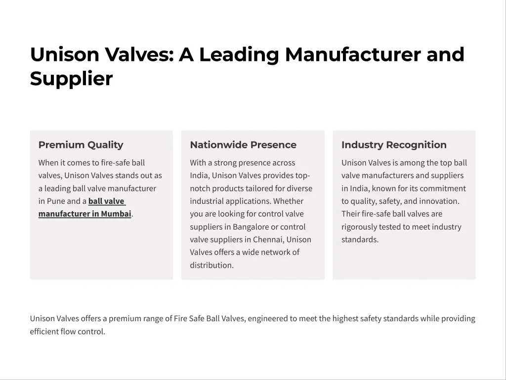 unison valves a leading manufacturer and supplier