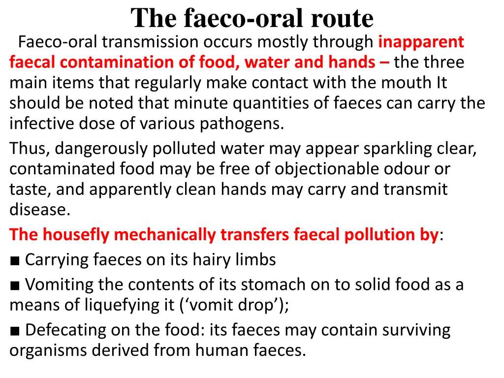 the faeco oral route faeco oral transmission