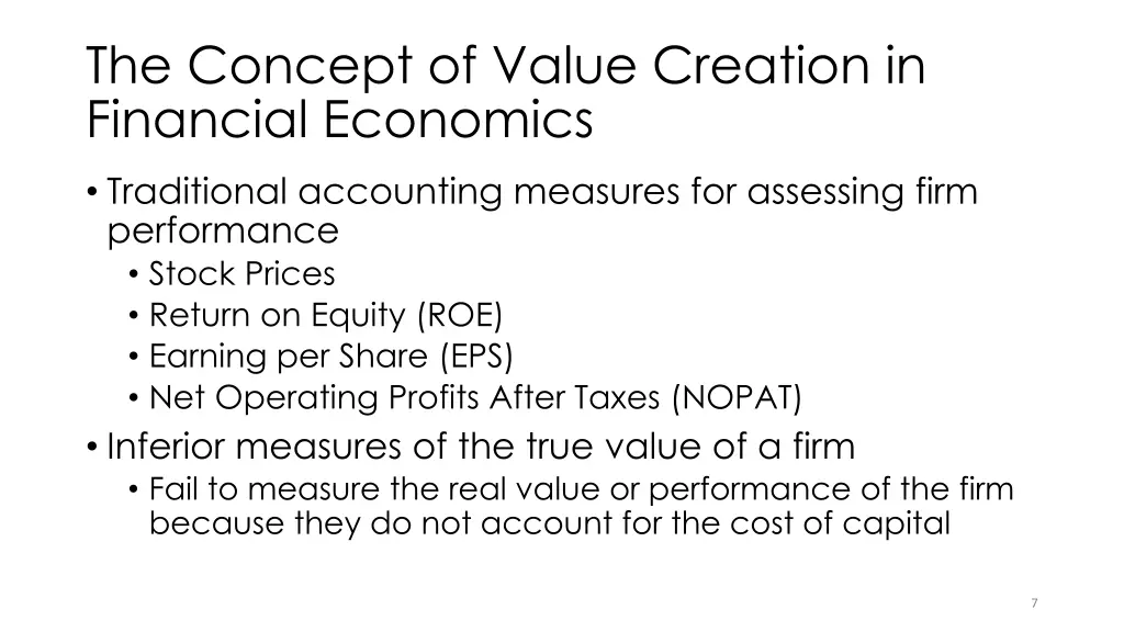 the concept of value creation in financial