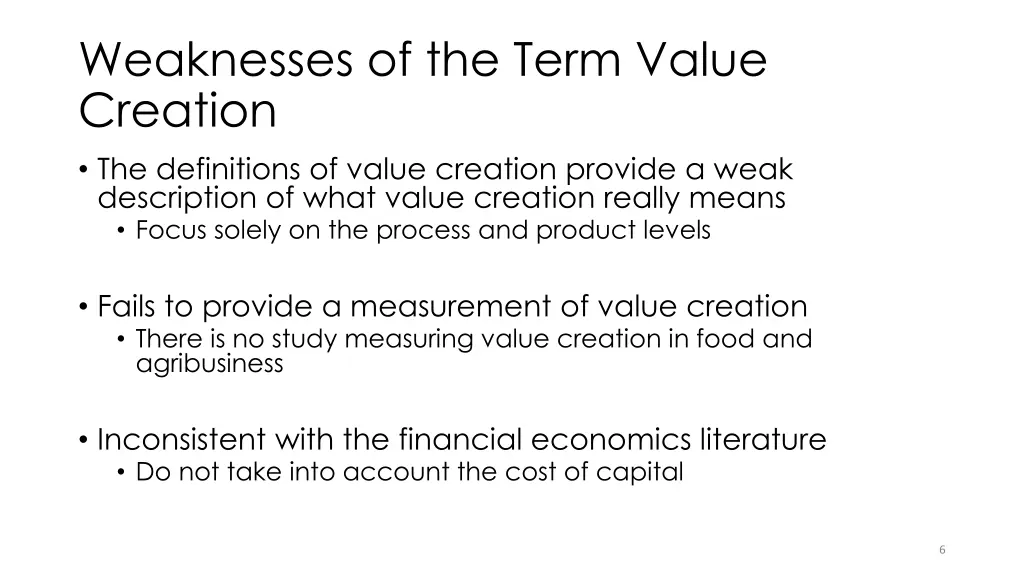 weaknesses of the term value creation