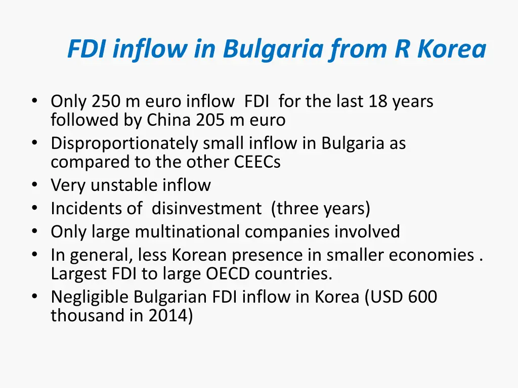 fdi inflow in bulgaria from r korea