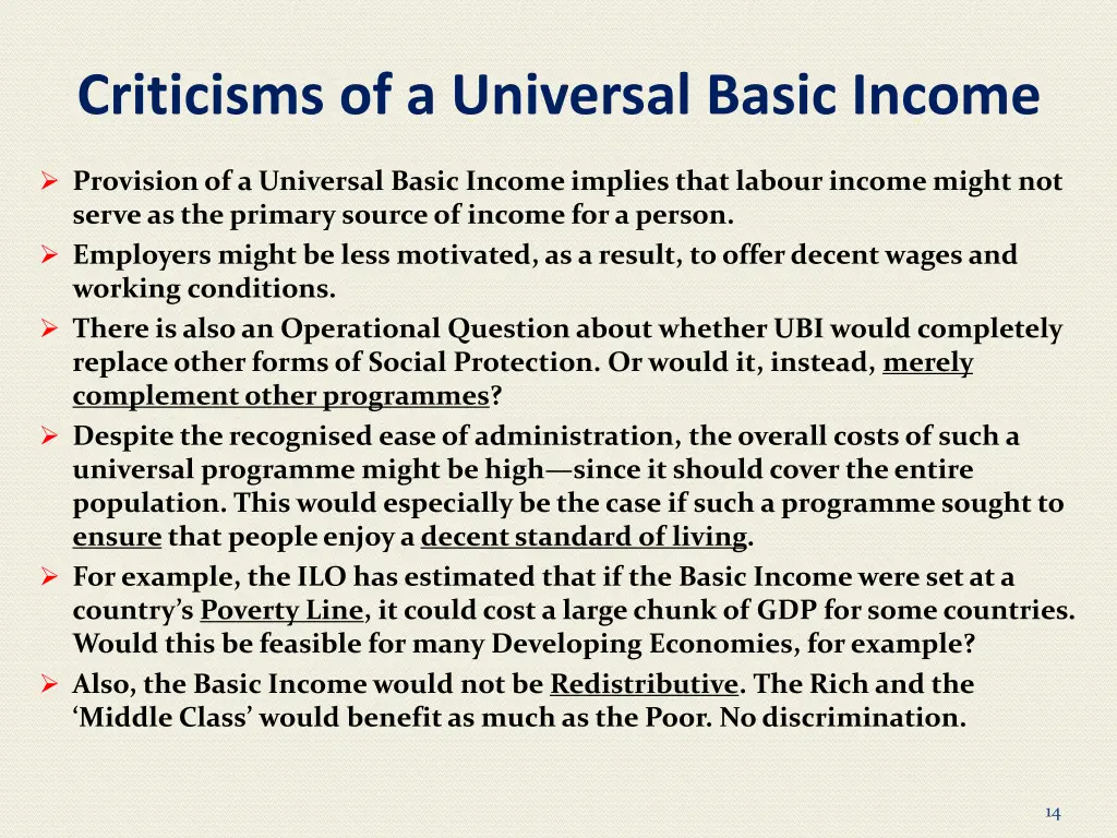 criticisms of a universal basic income
