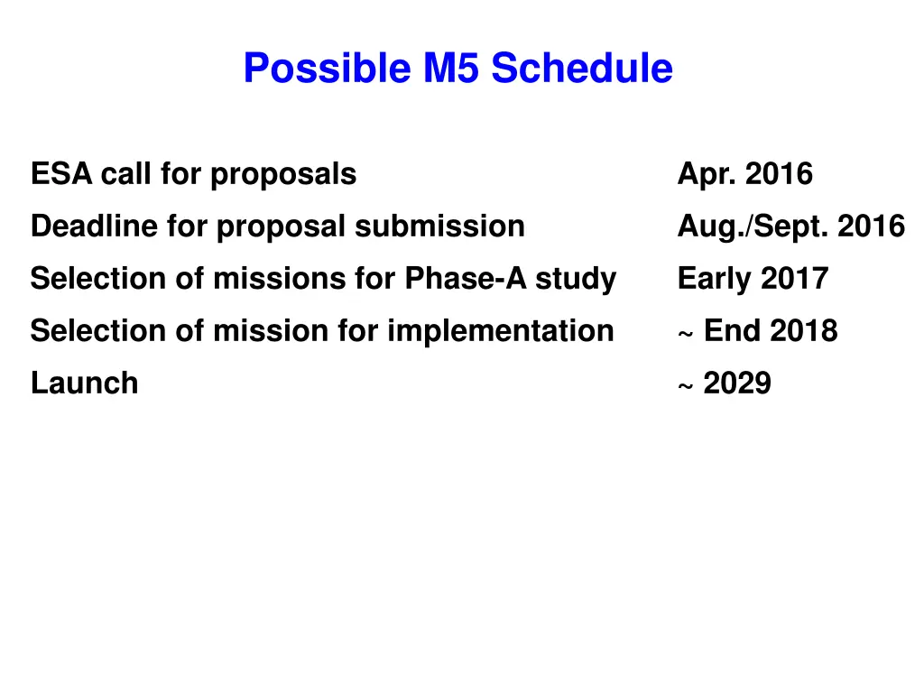 possible m5 schedule