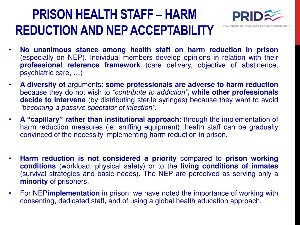 prison health staff harm reduction