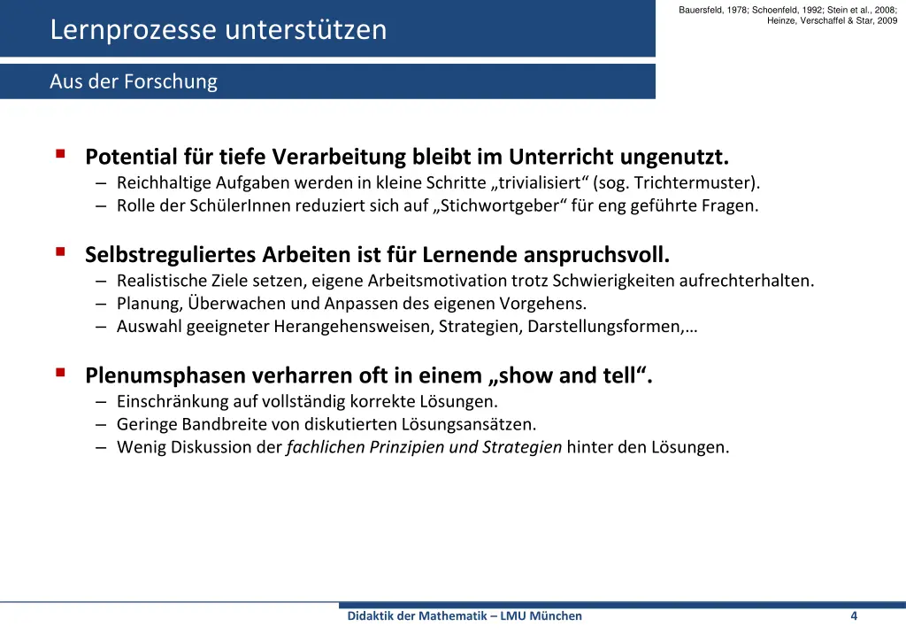 bauersfeld 1978 schoenfeld 1992 stein et al 2008